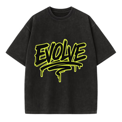 Bold typography design - "EVOLVE" - changing, becoming better - Vintage T-shirt - Black