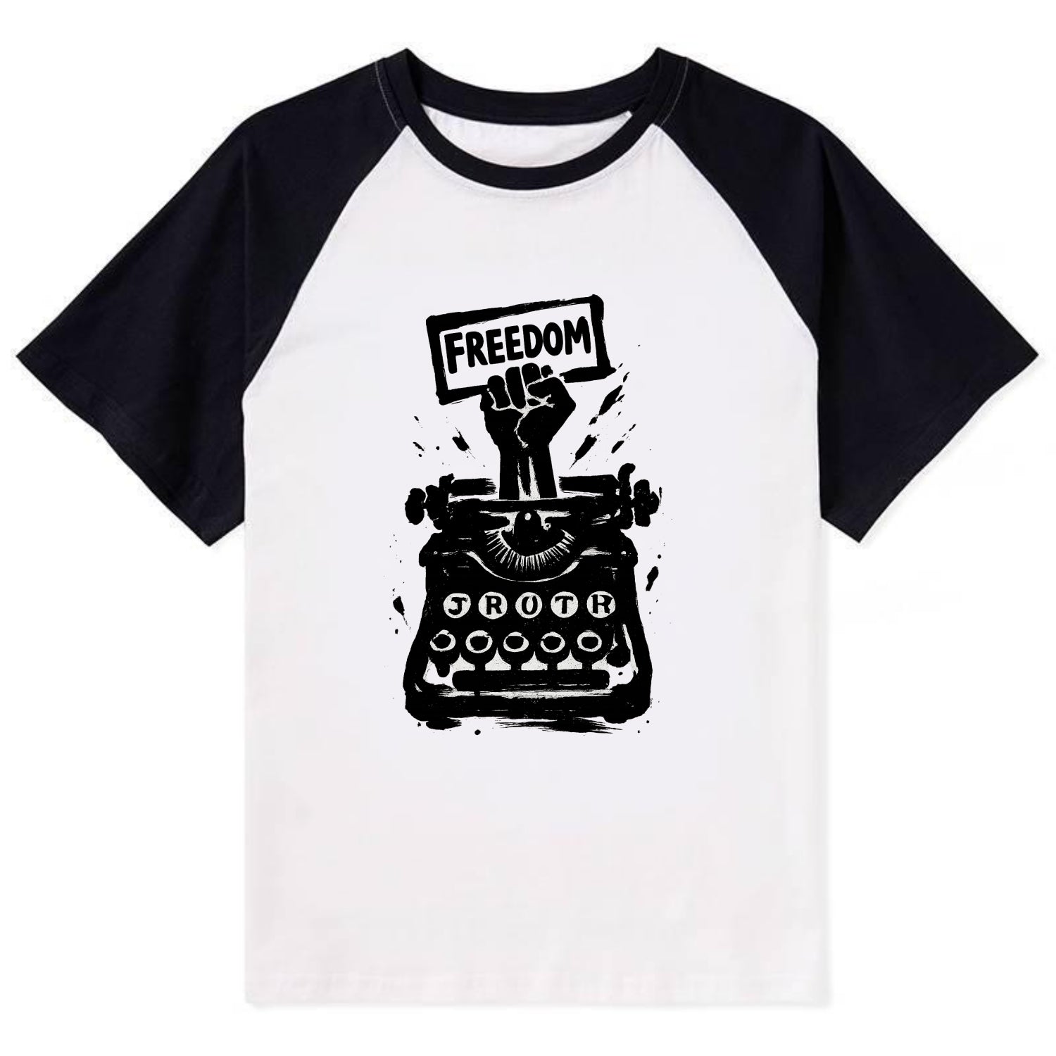 Typewriter keys - journalism and truth ink art - Contrast Raglan T-shirt - Black