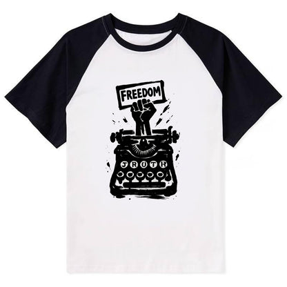 Typewriter keys - journalism and truth ink art - Contrast Raglan T-shirt - Black