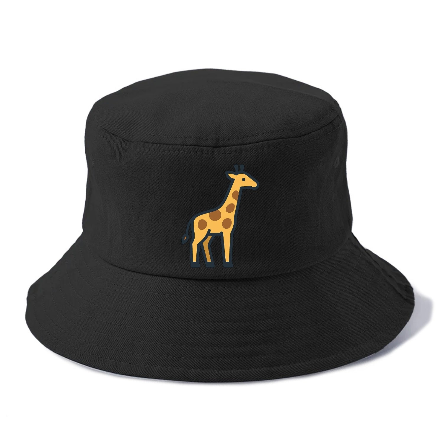 Giraffe - Yellow with brown patches flat side profile - Bucket Hat - Black