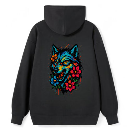 Floral Wolf Garden  - Classic Pullover Hoodie - Black