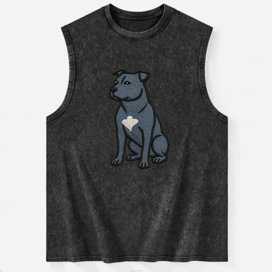 American Staffordshire Terrier - Blue embroidered design - Vintage Washed Tank - Black