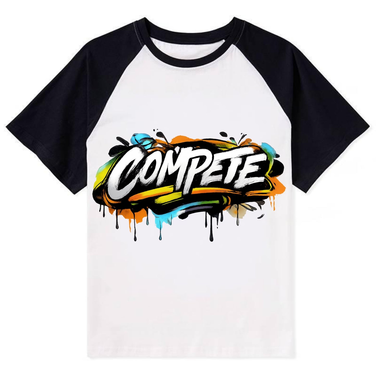 Bold typography design - "COMPETE" - competitive spirit, love the game - Contrast Raglan T-shirt - Black