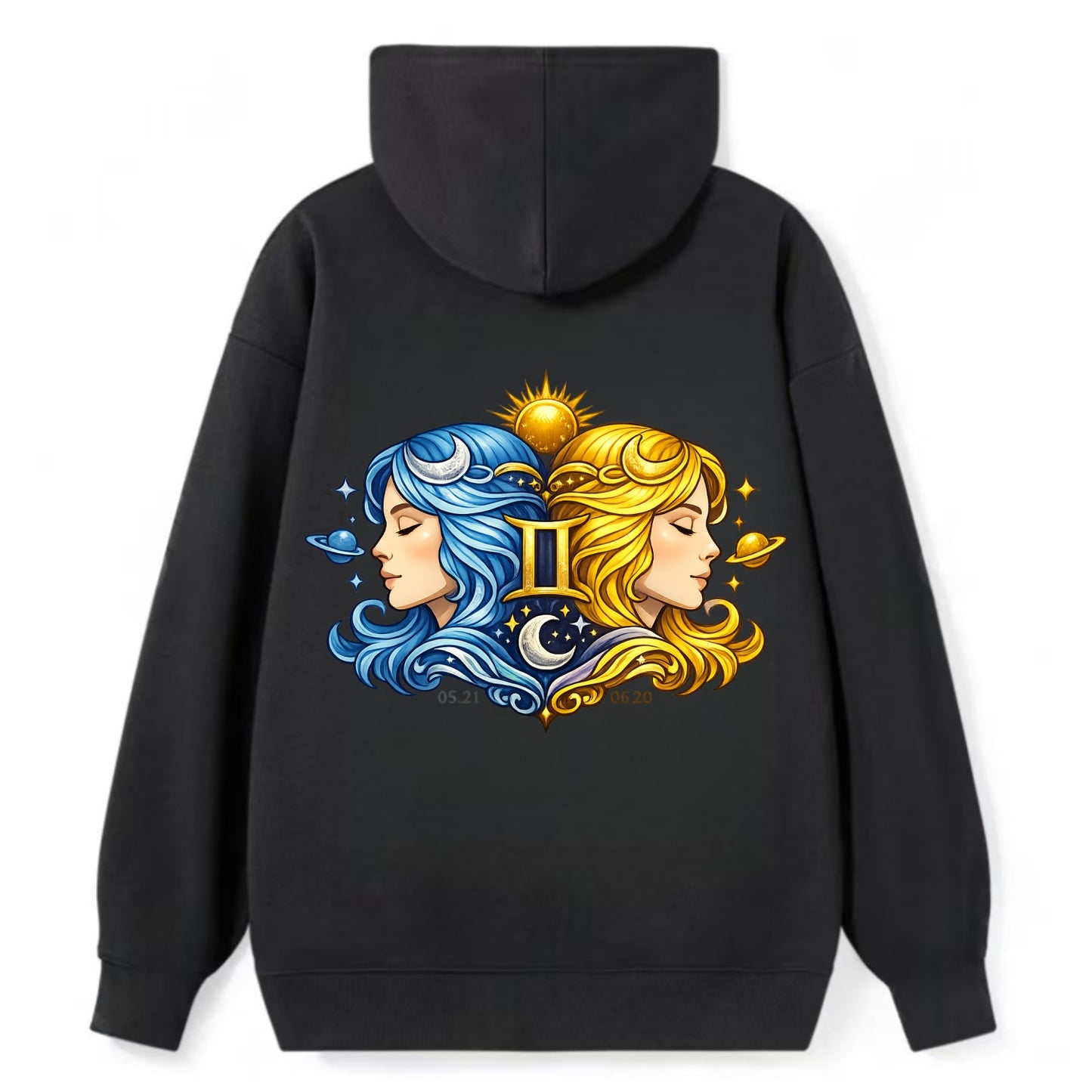TWIN FACES | Two faces in profile mirror image | Gemini duality | - Classic Pullover Hoodie - Black