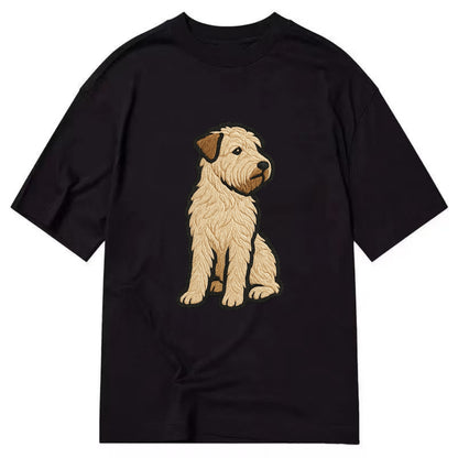 Soft Coated Wheaten Terrier - Light tan flowing coat embroidered pose - Classic T-shirt - Black