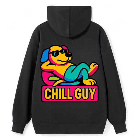 Super relaxed dog character lounging unbothered - "Chill Guy" meme - Classic Pullover Hoodie - Black