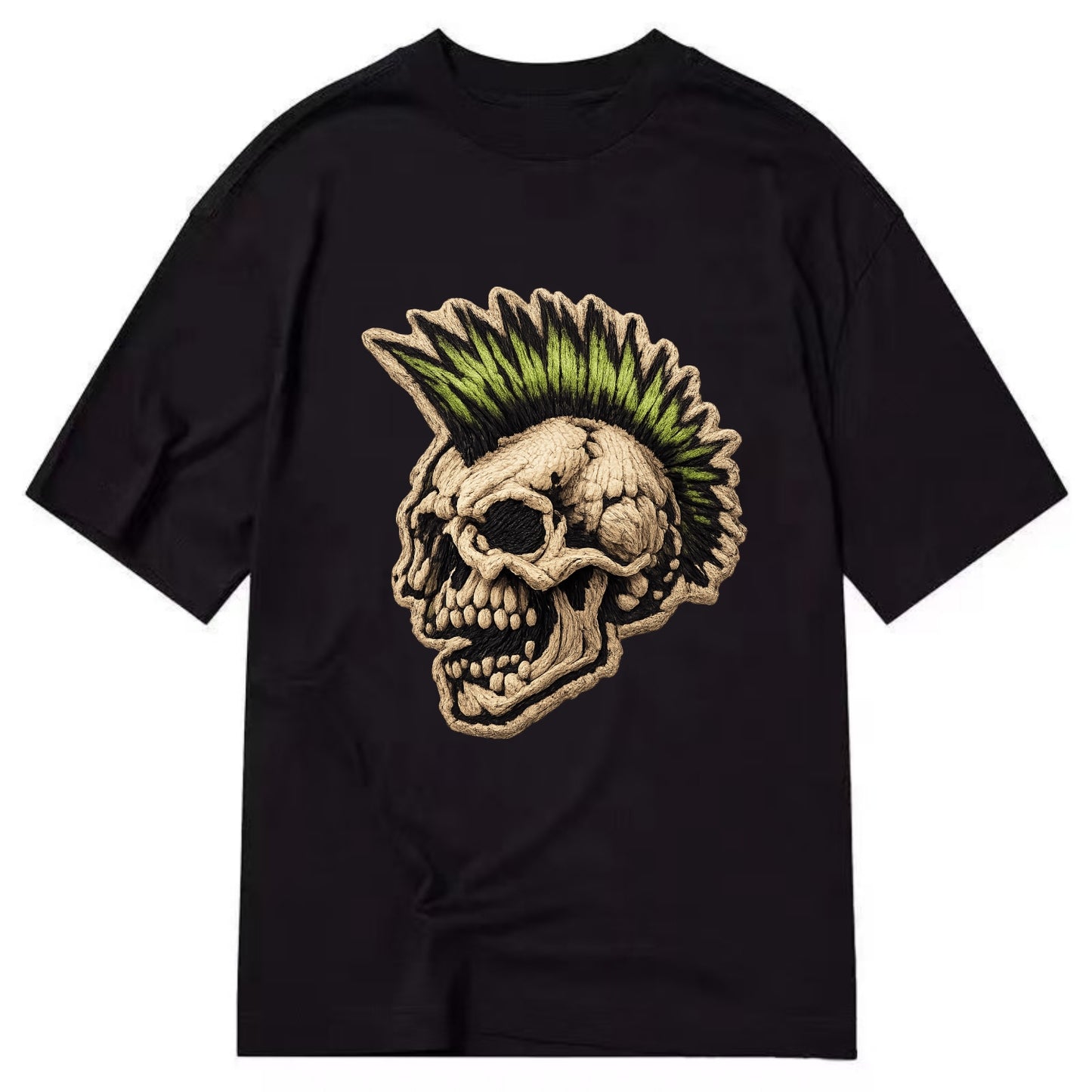 MOHAWK SKULL - punk skull with mohawk in neon green and black , punk rock - Classic T-shirt - Black