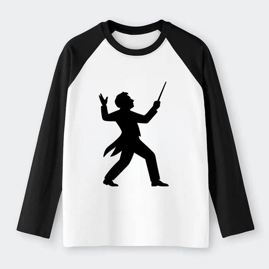 Conductor leading orchestra passionately - Raglan Long Sleeve T-Shirt - Black