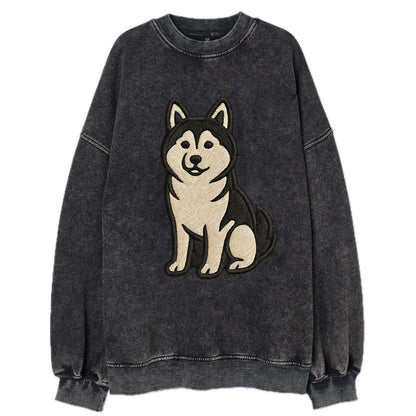 Pomsky - Pomeranian-Husky mix sitting po Vintage Sweatshirt - Black