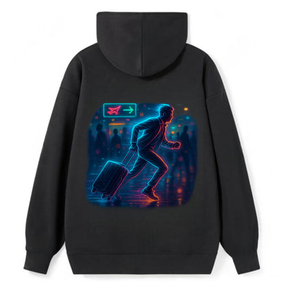person running with luggage through crowded airport terminal - Classic Pullover Hoodie - Black
