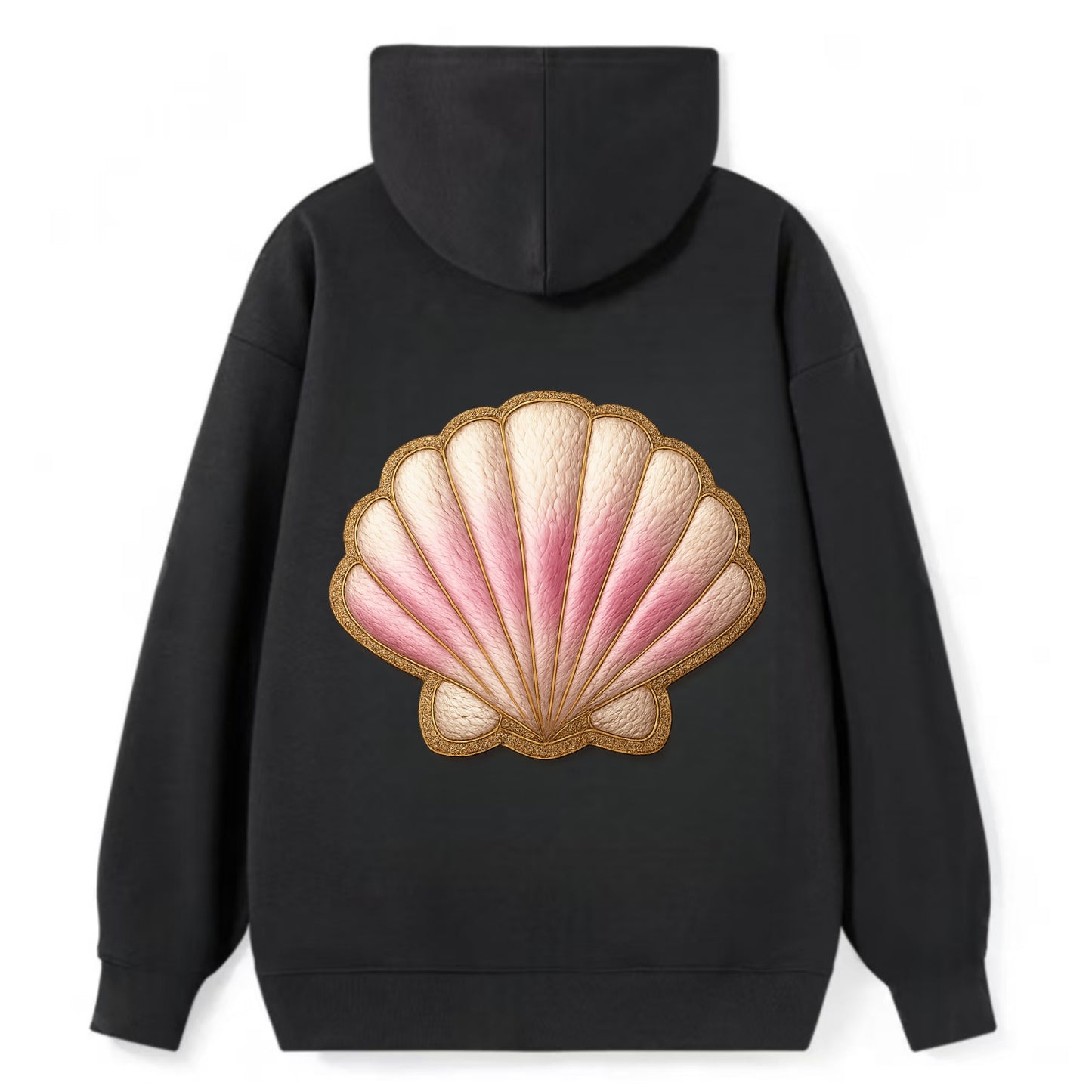 SEASHELL SCALLOP - scallop shell in cream and pink , beach - Classic Pullover Hoodie - Black