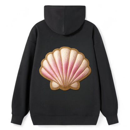 SEASHELL SCALLOP - scallop shell in cream and pink , beach - Classic Pullover Hoodie - Black
