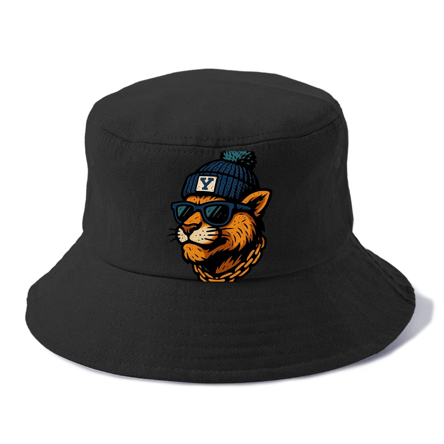Provo Cougar wearing BYU beanie with Y patch - Bucket Hat - Black