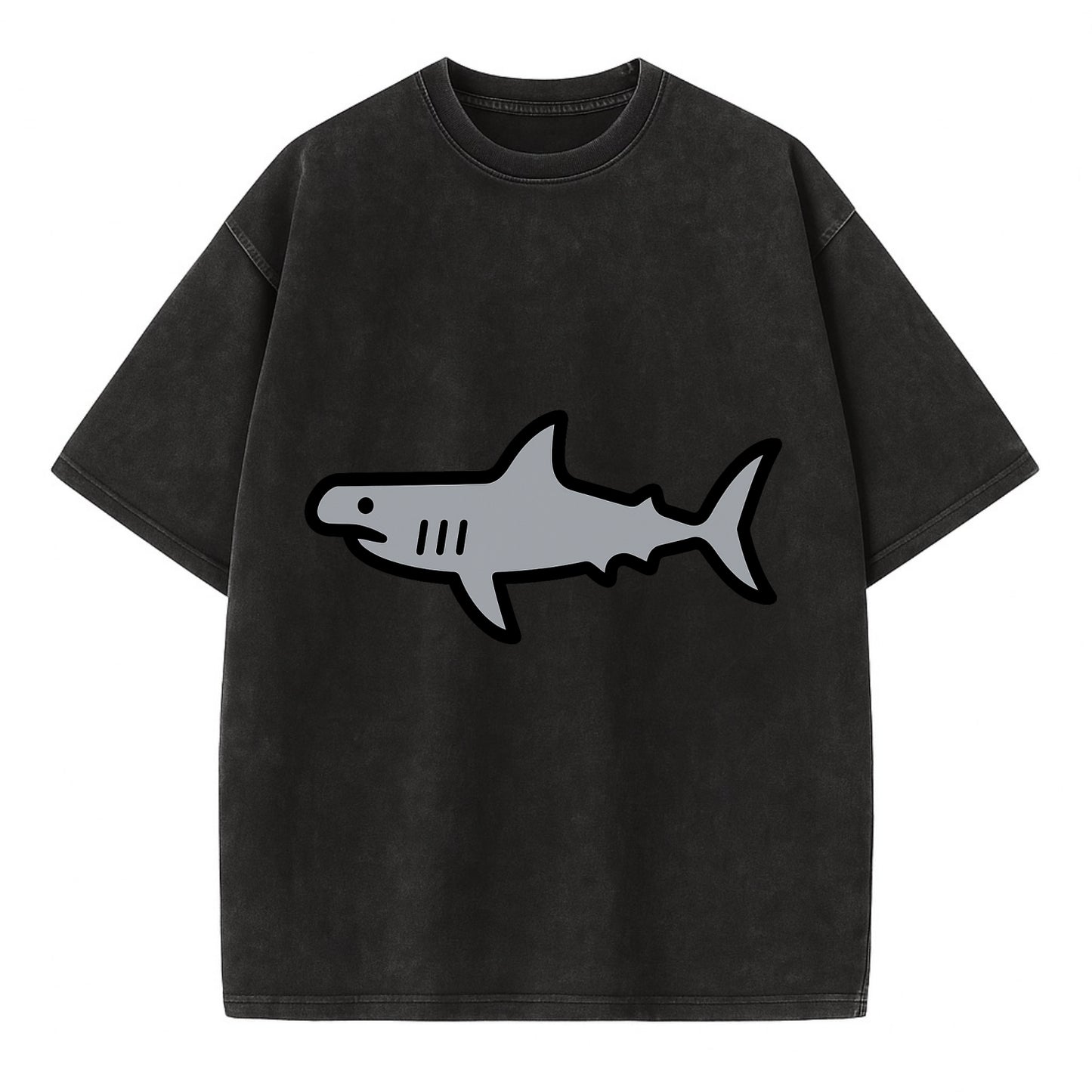 Hammerhead Shark - Gray distinctive head flat side profile - Vintage T-shirt - Black