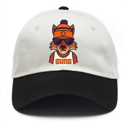 Arizona Coyote wearing Suns beanie with desert sun patch and wayfarer sunglasses - Two Tone Cap - Black