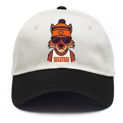 Arizona Coyote wearing Suns beanie with desert sun patch and wayfarer sunglasses - Two Tone Cap
