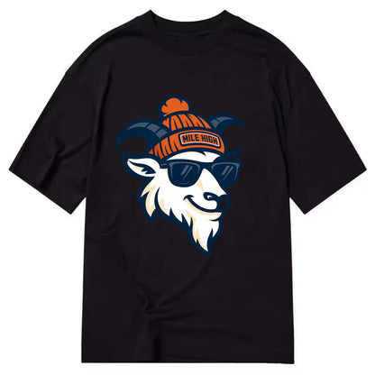Denver Mountain Goat wearing Broncos beanie with Mile High patch and wayfarer - Classic T-shirt - Black