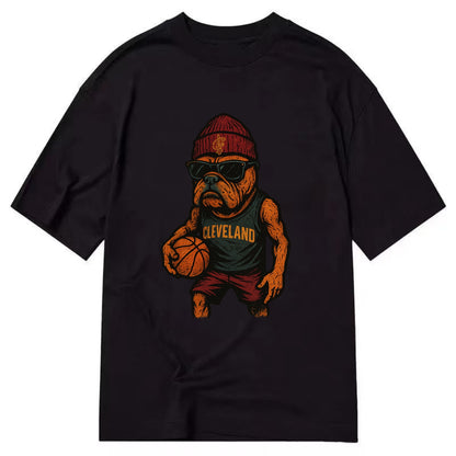 Cleveland Bulldog wearing Cavaliers wine and gold beanie with sword patch and - Classic T-shirt - Black