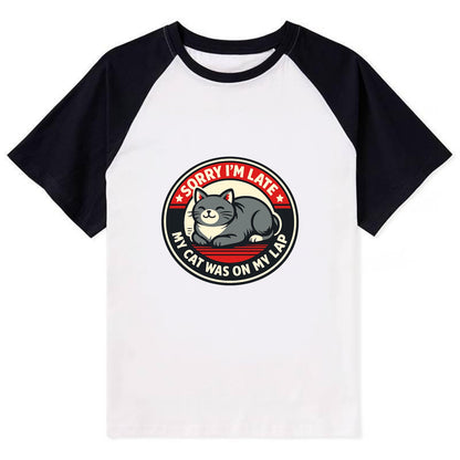 Charming Cat Loaf Excuse Emblem - Contrast Raglan T-shirt - Black
