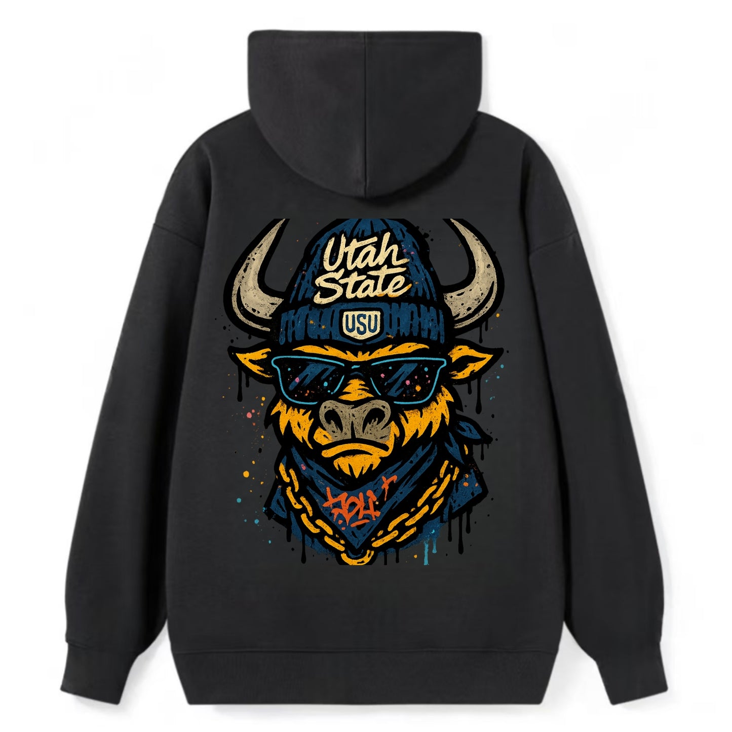 Logan Aggie wearing Utah State beanie with USU patch - Classic Pullover Hoodie - Black
