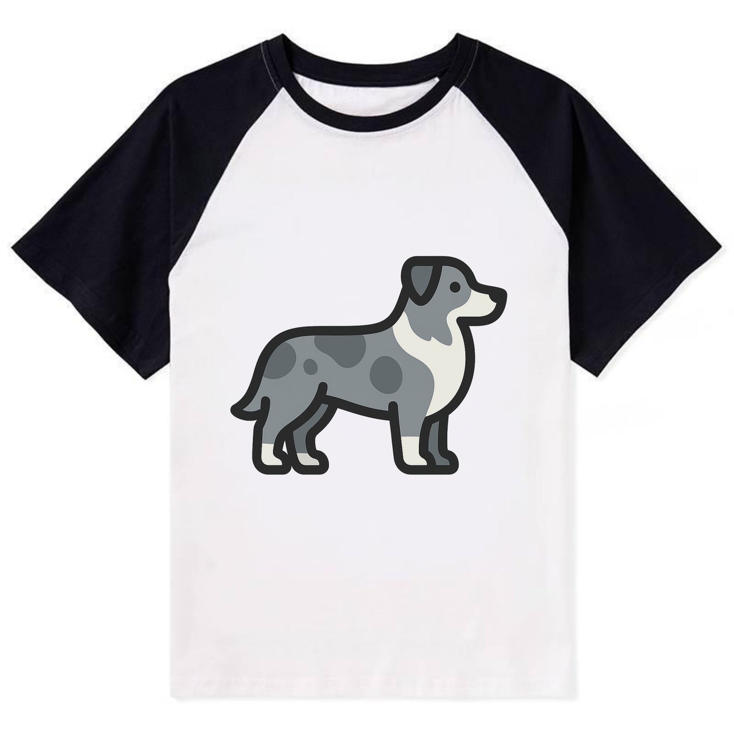 Australian Shepherd - Blue merle flat side profile - Contrast Raglan T-shirt - Black