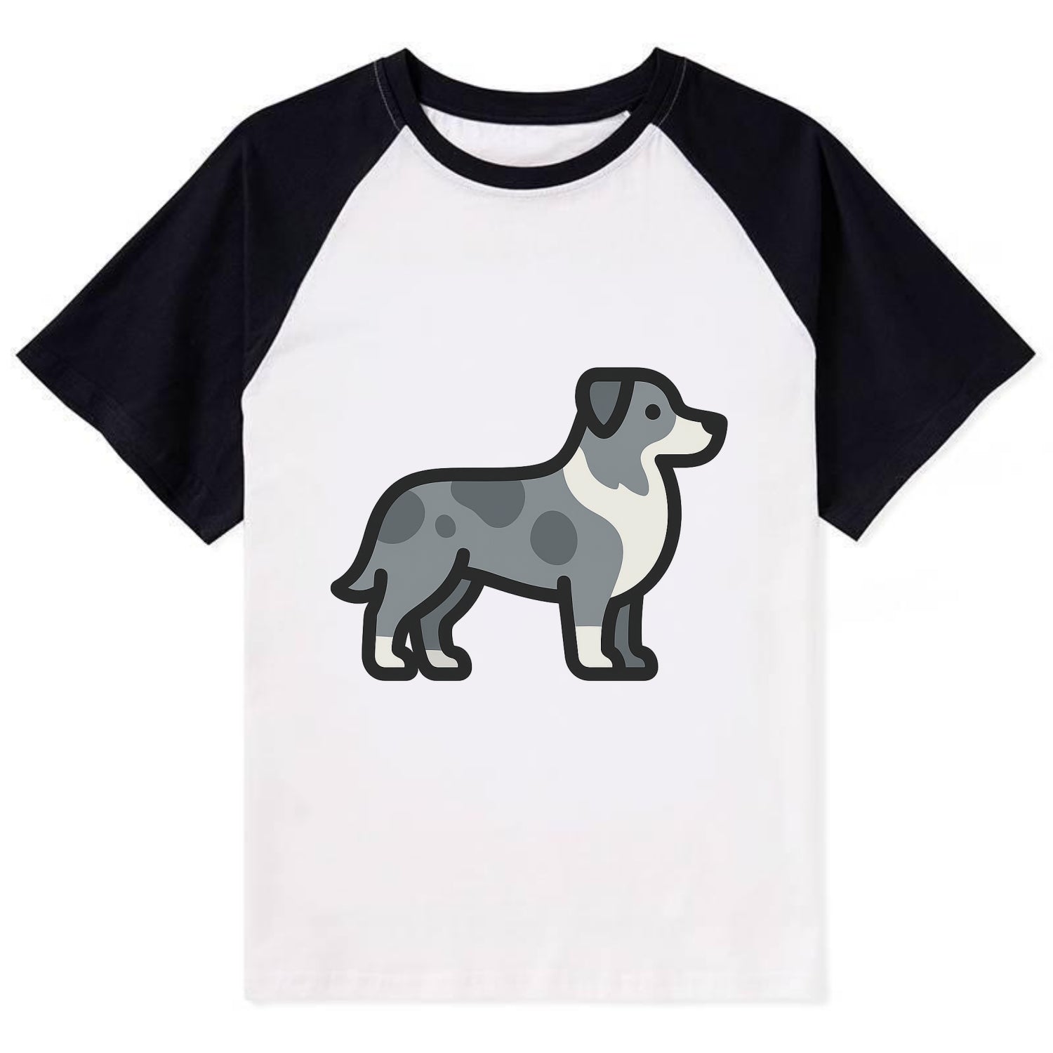 Australian Shepherd - Blue merle flat side profile - Contrast Raglan T-shirt - Black