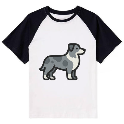 Australian Shepherd - Blue merle flat side profile - Contrast Raglan T-shirt - Black