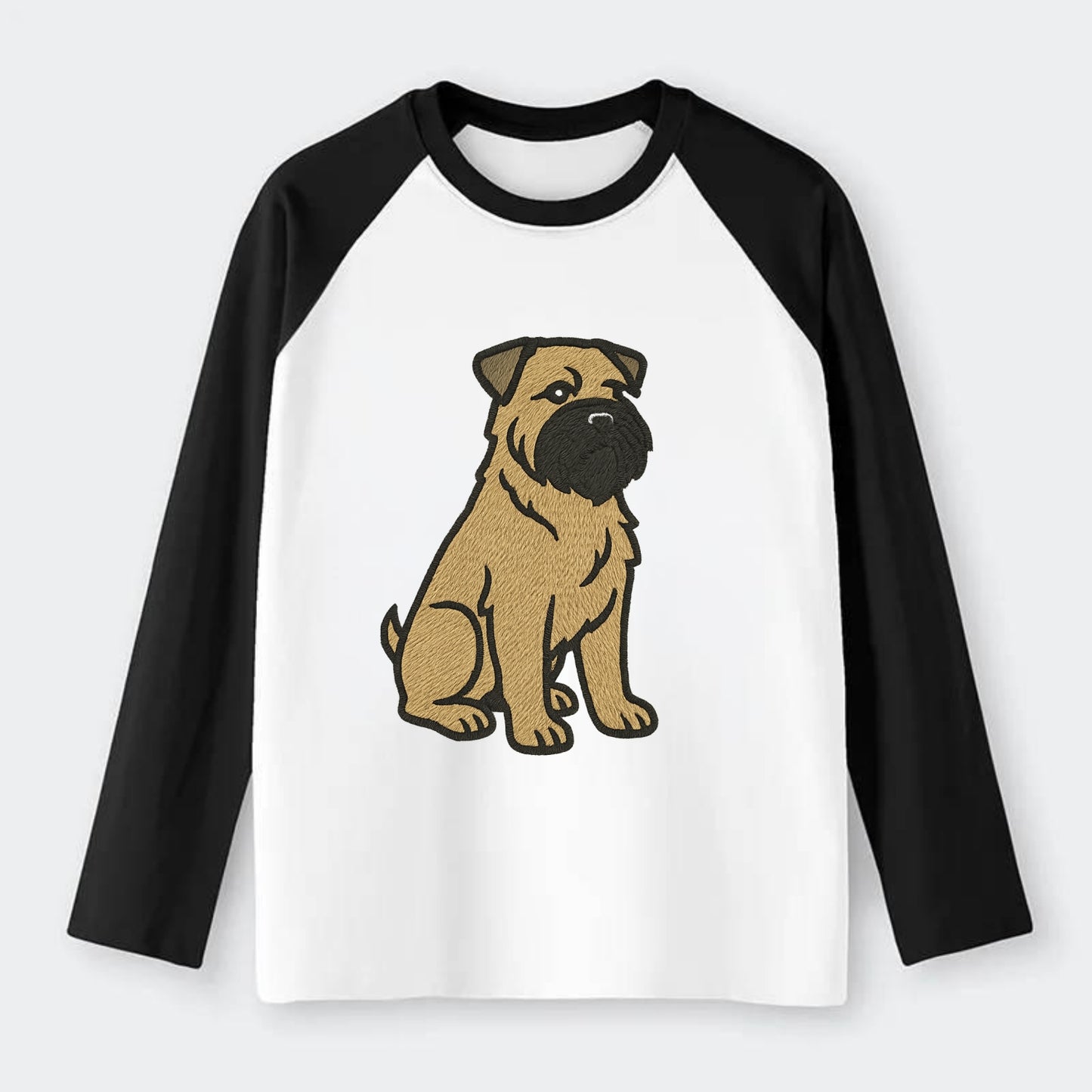 Bouvier des Flandres - Fawn rough coat embroidered design - Raglan Long Sleeve T-Shirt - Black