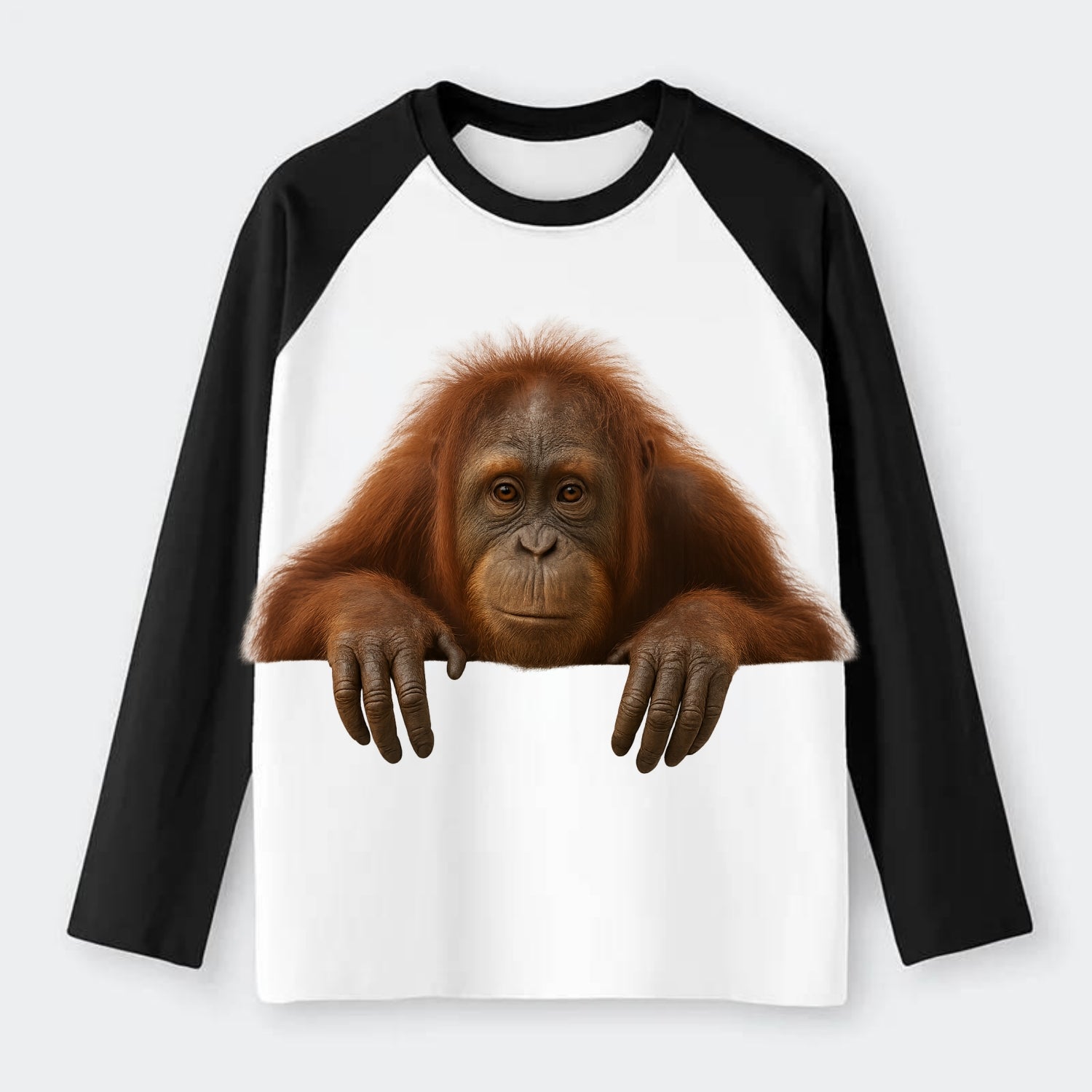 Orangutan  - Raglan Long Sleeve T-Shirt - Black