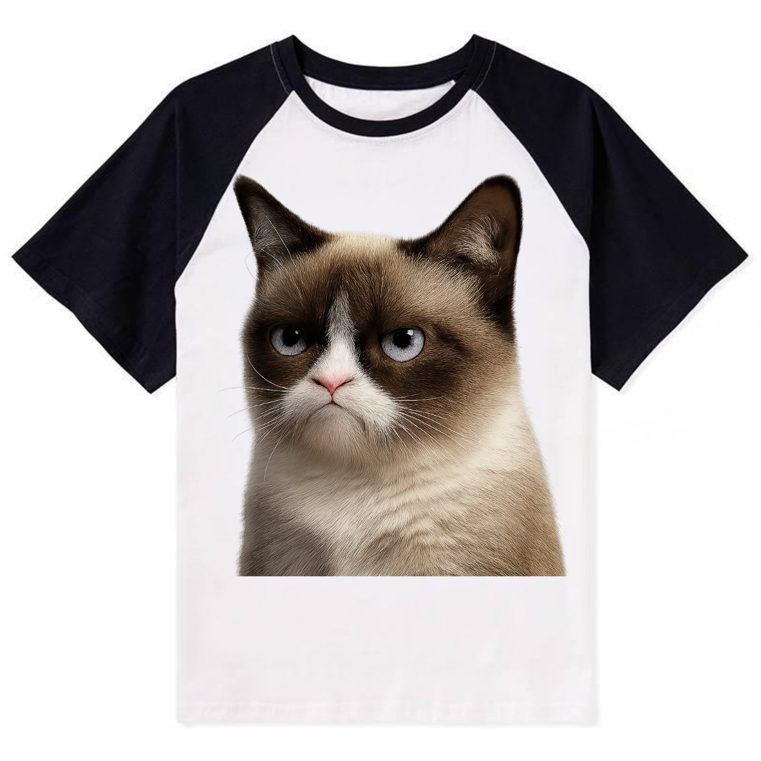 Grumpy Cat Expression  - Contrast Raglan T-shirt - Black