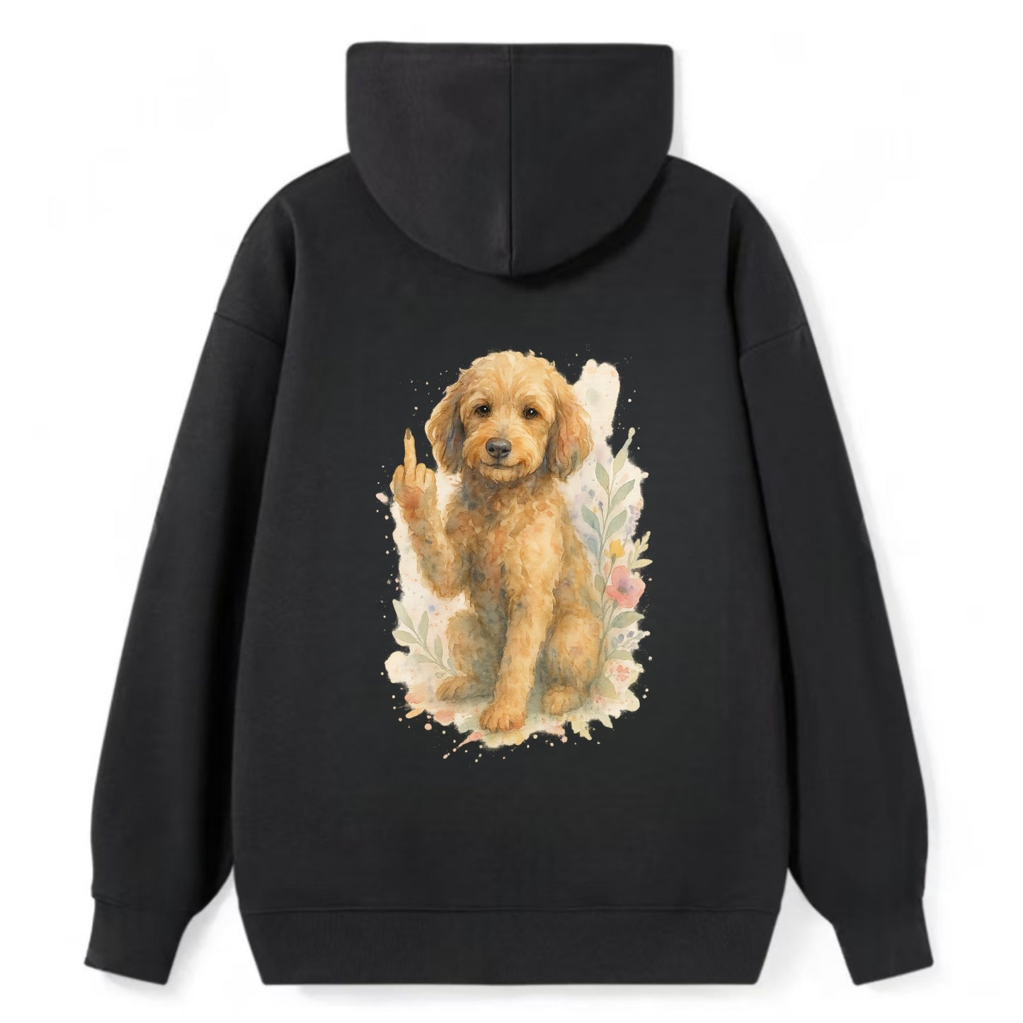 Labradoodle hypoallergenic with wavy coat, intelligent eyes, paw raised - Classic Pullover Hoodie - Black