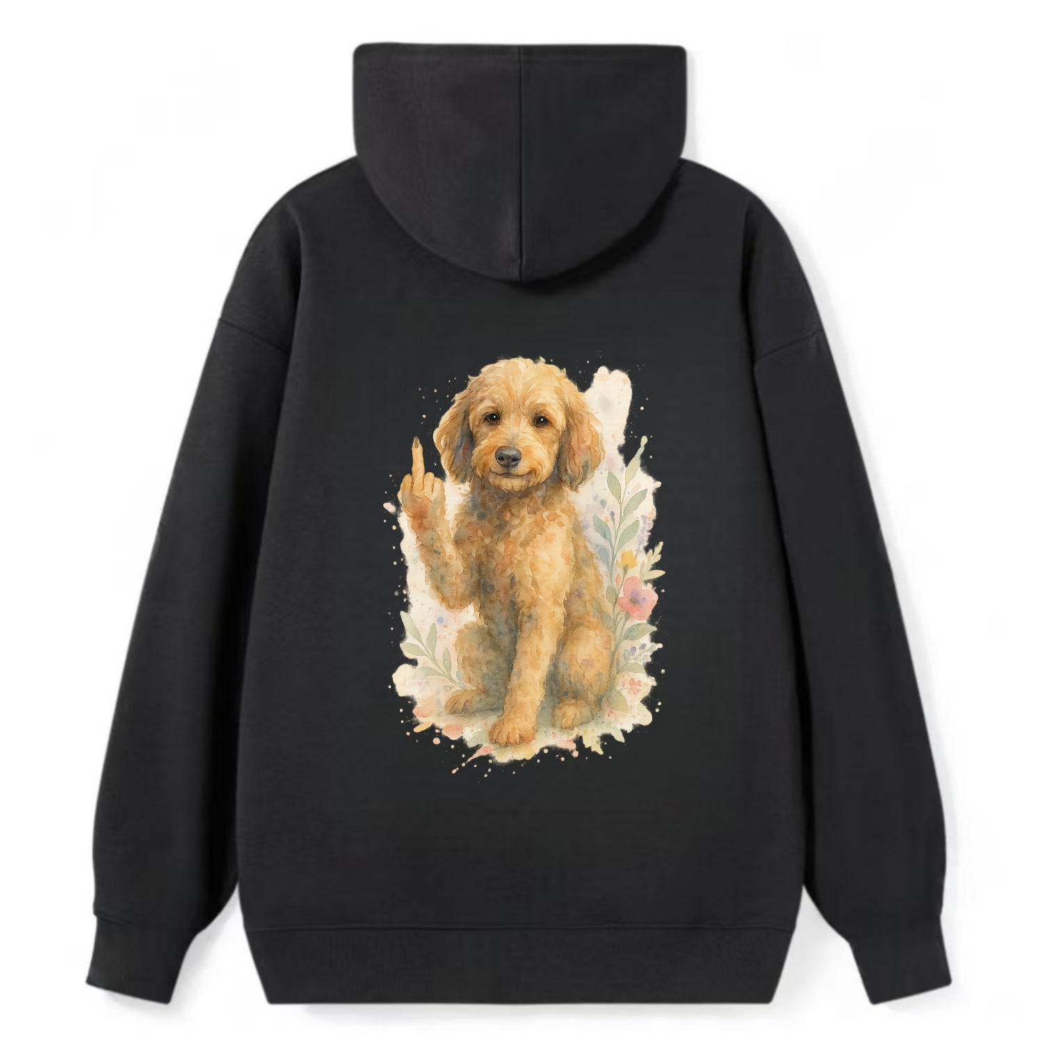 Labradoodle hypoallergenic with wavy coat, intelligent eyes, paw raised - Classic Pullover Hoodie - Black