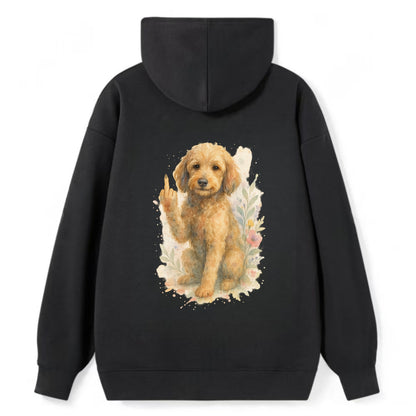 Labradoodle hypoallergenic with wavy coat, intelligent eyes, paw raised - Classic Pullover Hoodie - Black