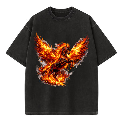 PHOENIX FIRE HORSE | Horse emerging from flames like phoenix | Rebirth - Vintage T-shirt - Black