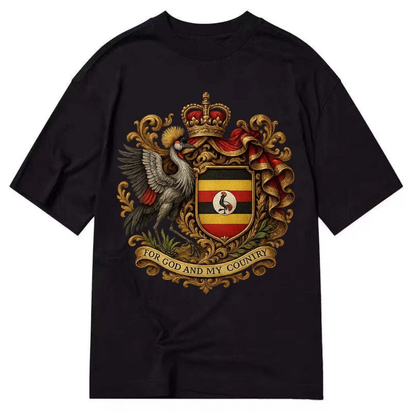 Uganda Crested Crane Emblem  - Classic T-shirt - Black
