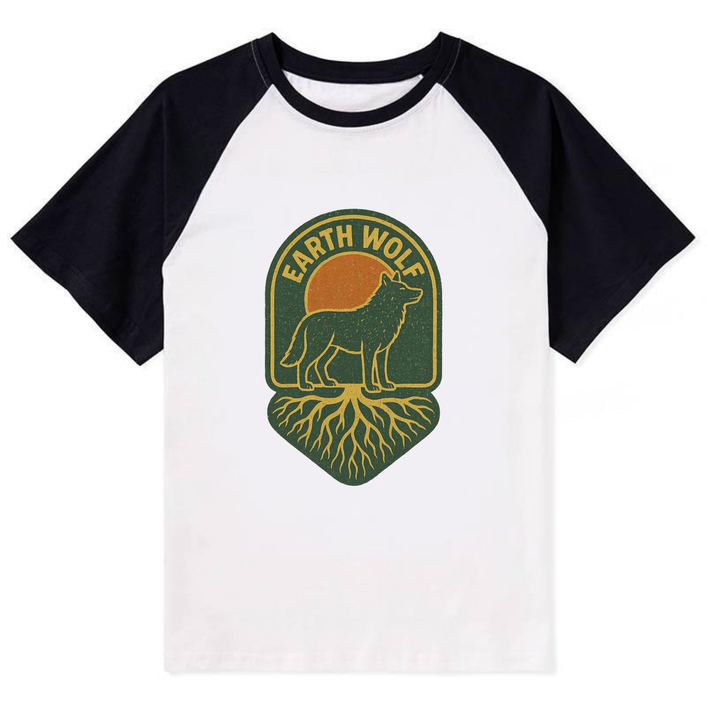 Earth Wolf Roots  - Contrast Raglan T-shirt - Black