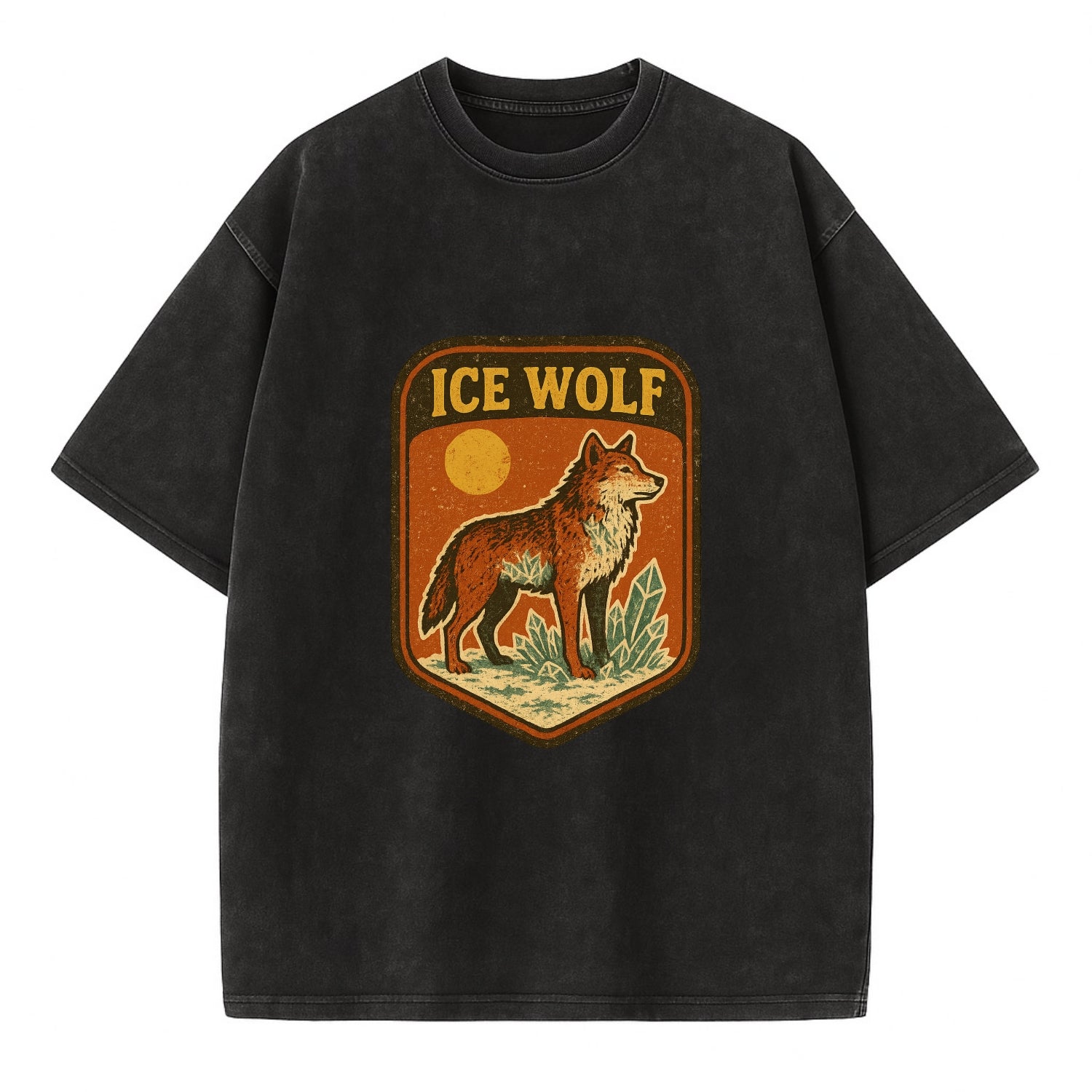 Ice Wolf Crystal  - Vintage T-shirt - Black