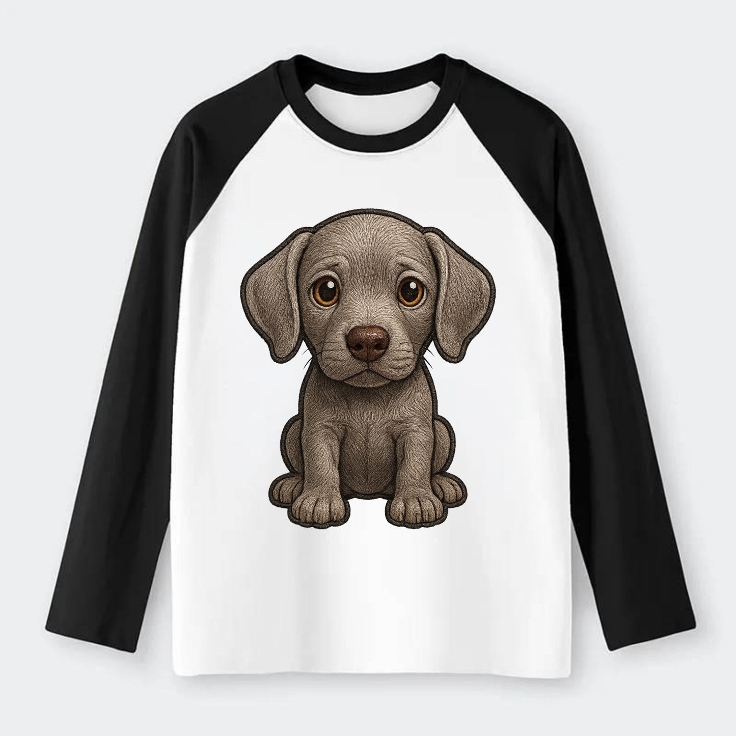 Baby Weimaraner Puppy - silver-gray coat, amber eyes, sleek body, - Raglan Long Sleeve T-Shirt - Black