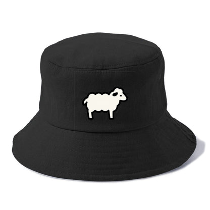 Sheep - White fluffy wool flat side profile - Bucket Hat - Black