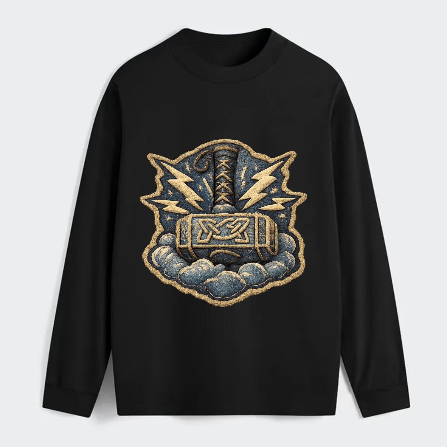THOR HAMMER MJOLNIR - mighty hammer in silver and blue , thunder god - Classic Long Sleeve Shirt - Black