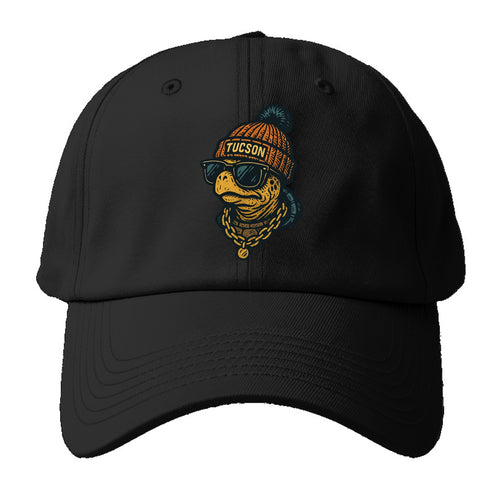 Tucson Desert Tortoise wearing Tucson beanie with pom pom and wayfarer sunglasses - Baseball Cap