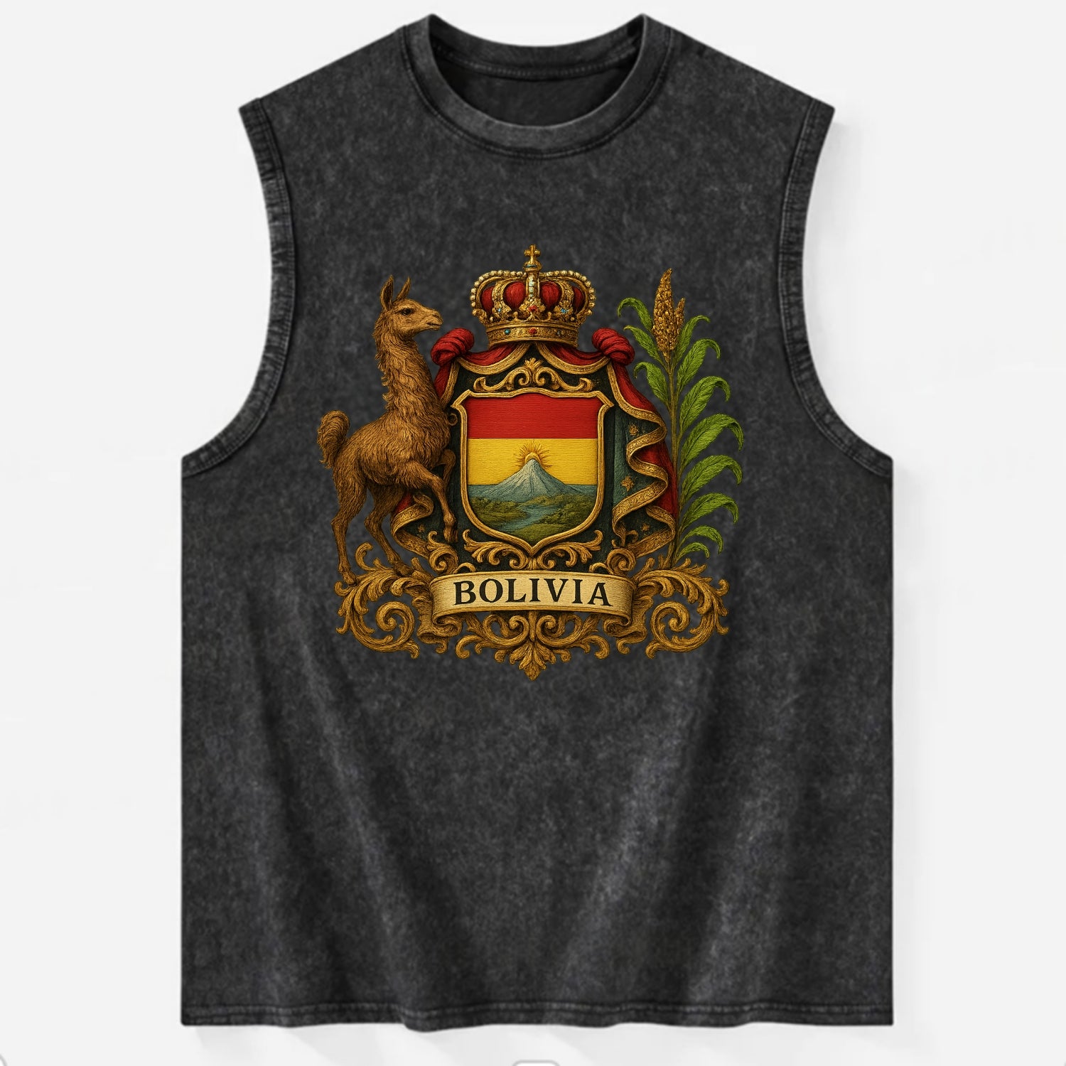 Bolivia Royal Logo  - Vintage Washed Tank - Black