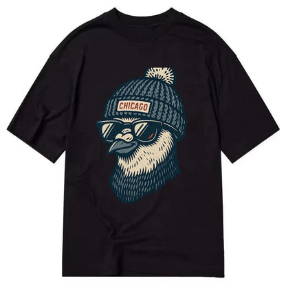 Chicago Pigeon wearing Chicago beanie with pom pom and wayfarer sunglasses - Classic T-shirt - Black