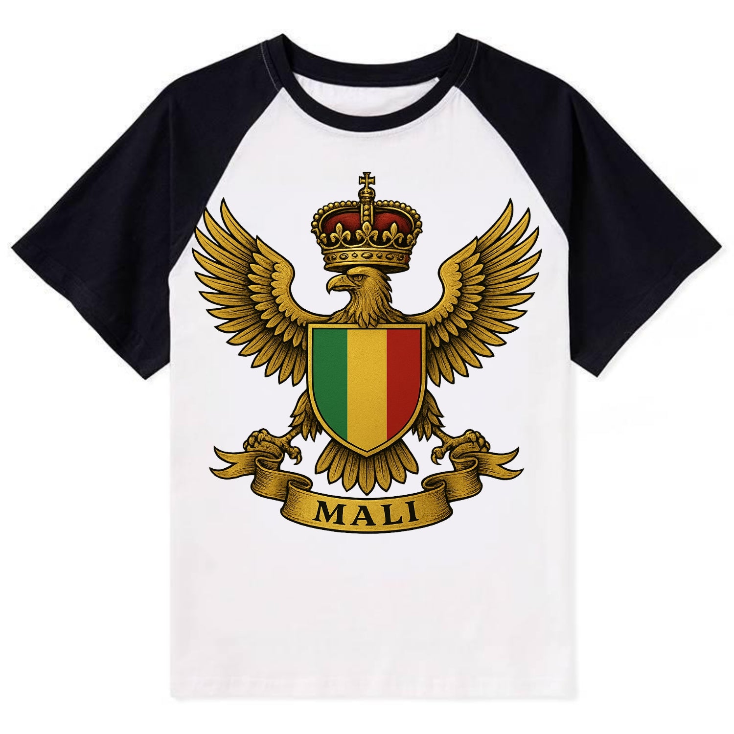 Mali Royal Logo  - Contrast Raglan T-shirt - Black