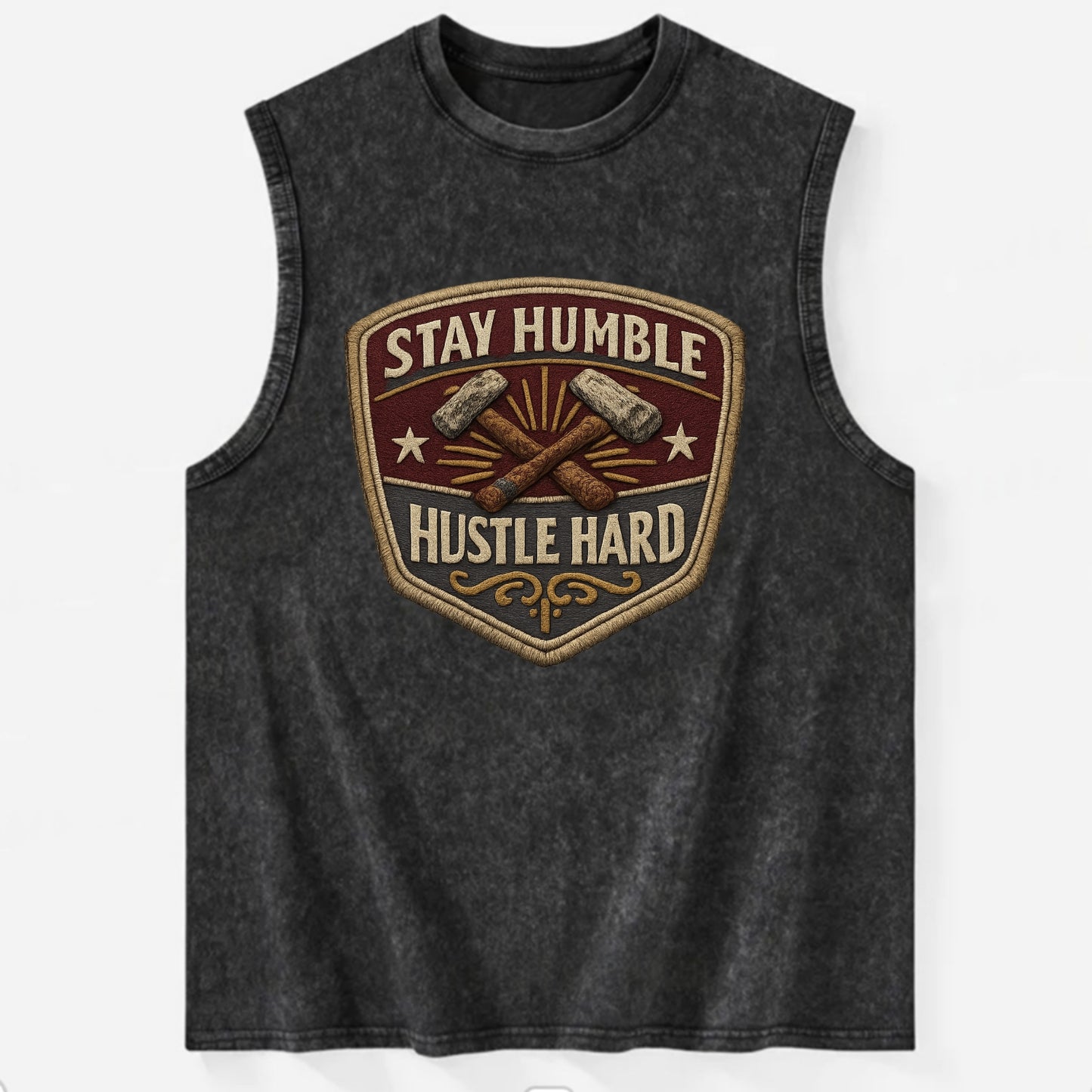 STAY HUMBLE HUSTLE HARD - text in silver , work ethic - Vintage Washed Tank - Black