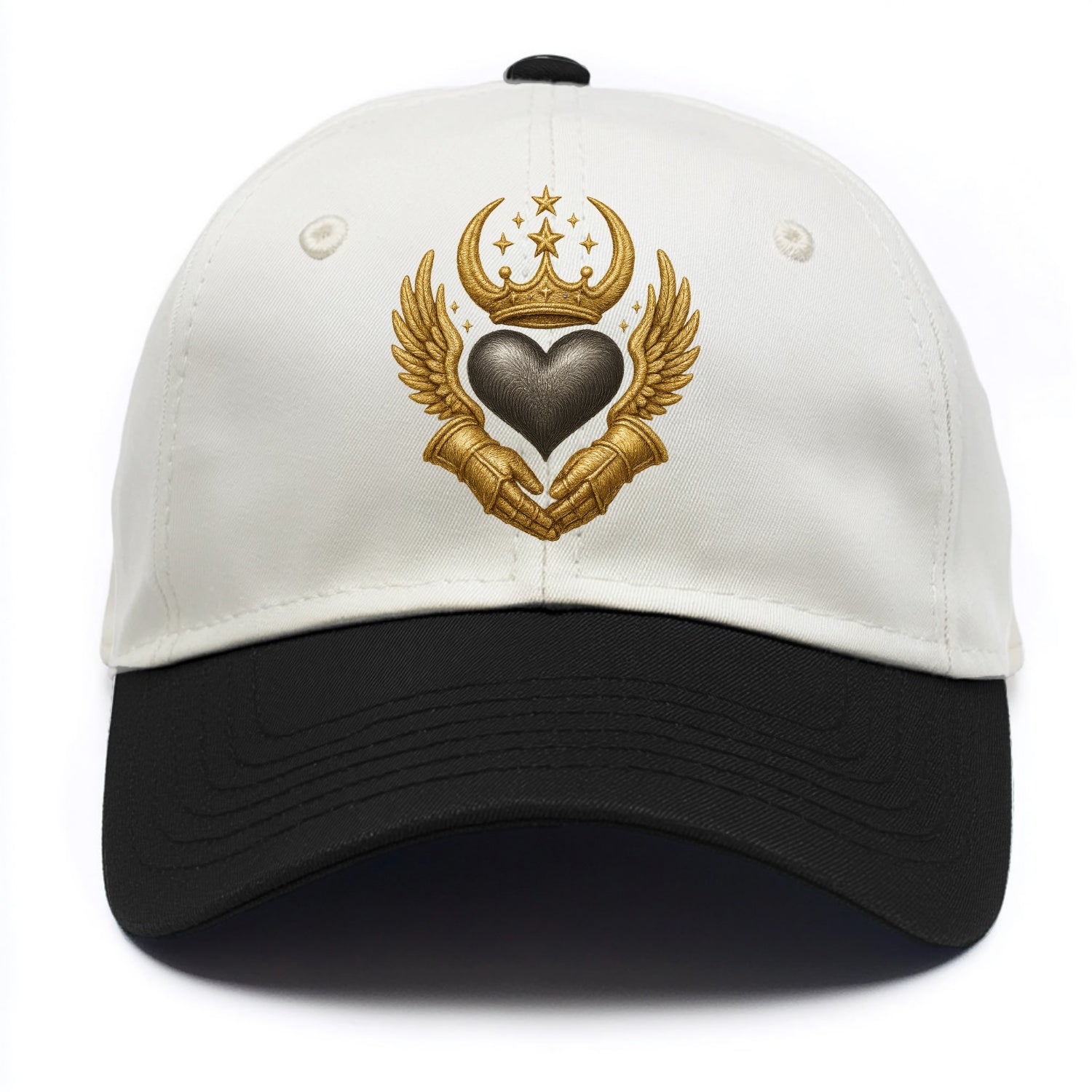 Nordic knotwork crown supporting a frosted steel heart with mittened hands - Two Tone Cap - Black