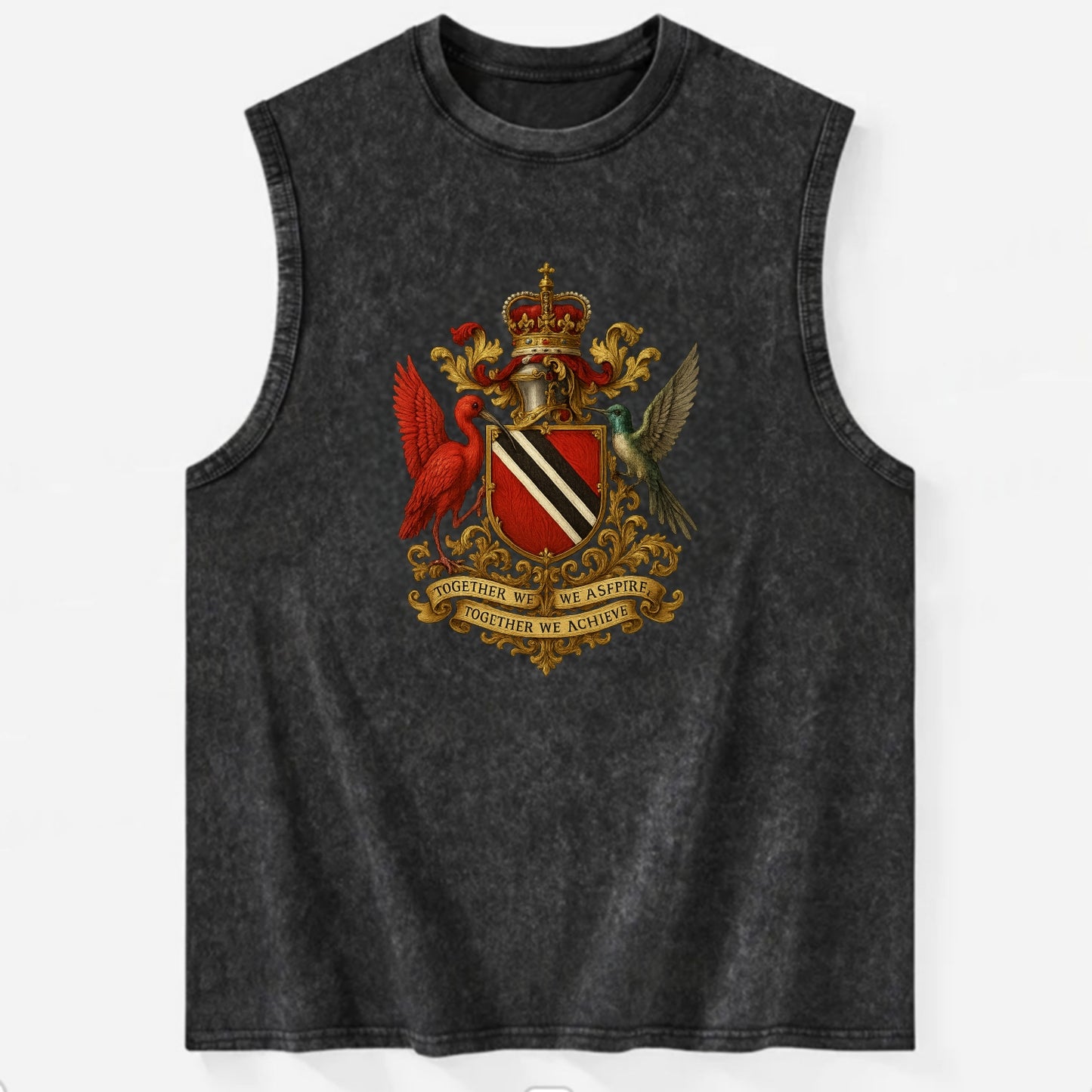 Trinidad Scarlet Ibis Emblem - Vintage Washed Tank - Black