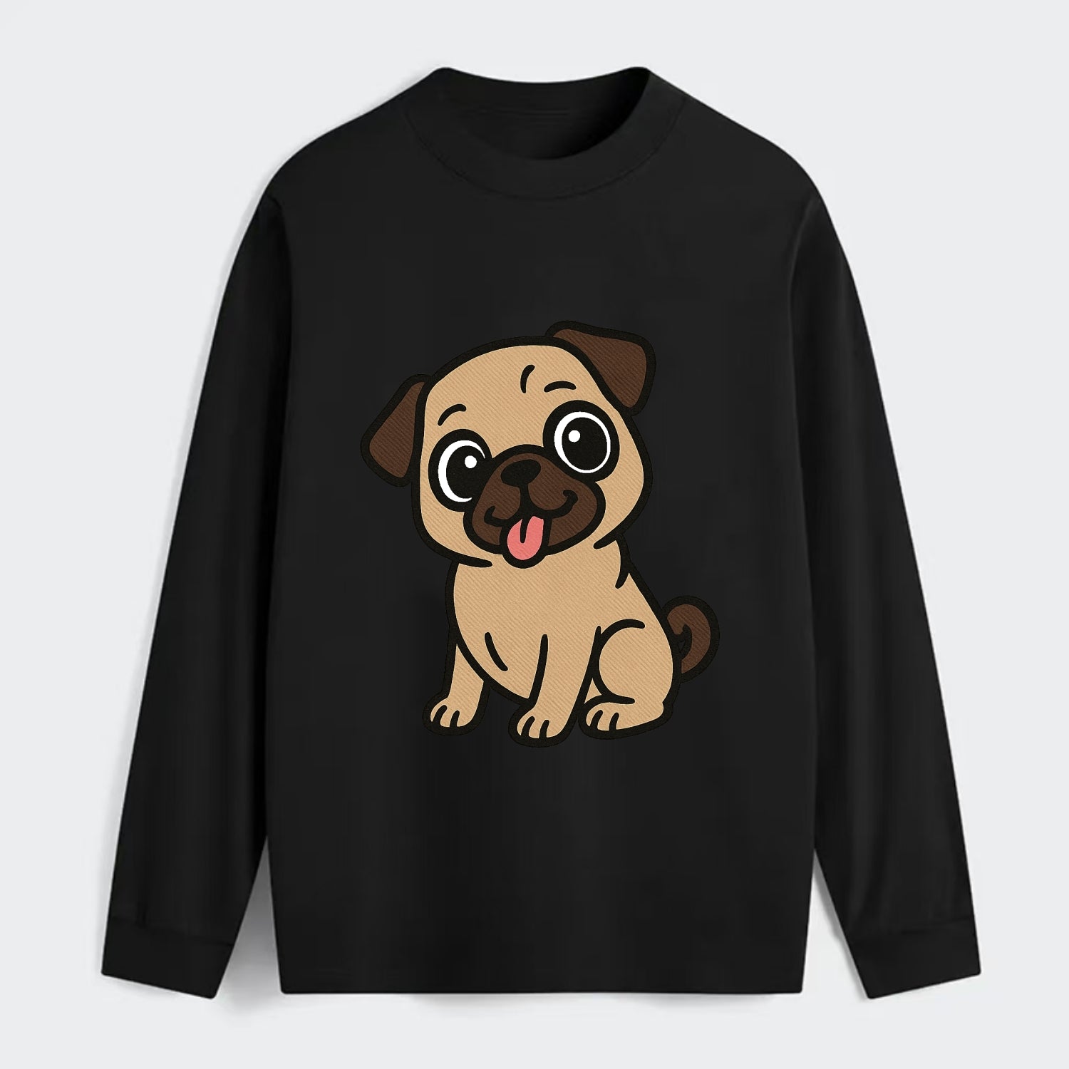 Pug - Tilted head with tongue out - Classic Long Sleeve Shirt - Black