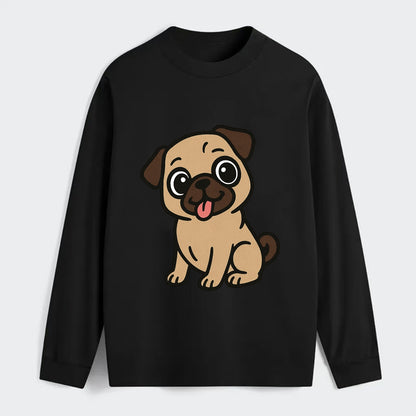 Pug - Tilted head with tongue out - Classic Long Sleeve Shirt - Black