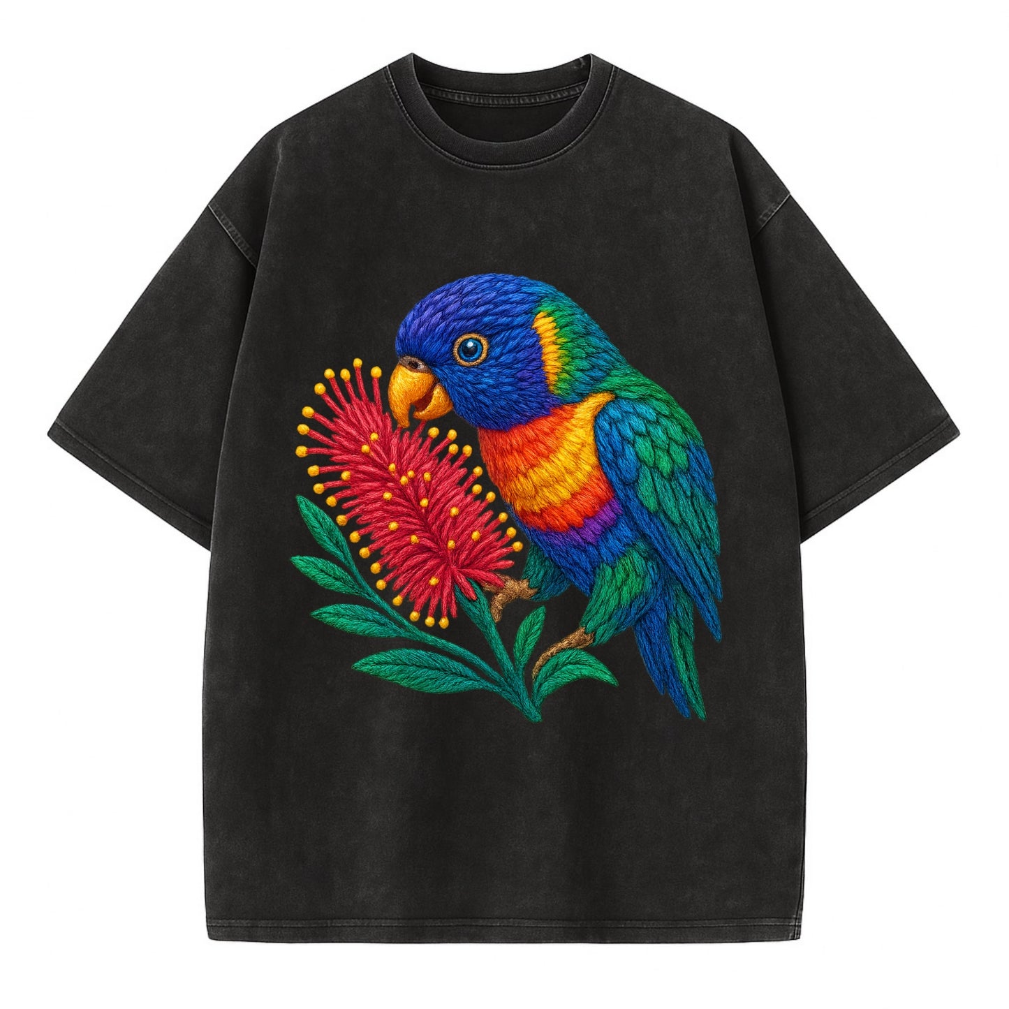 Rainbow Lorikeet Bottlebrush - Vintage T-shirt - Black